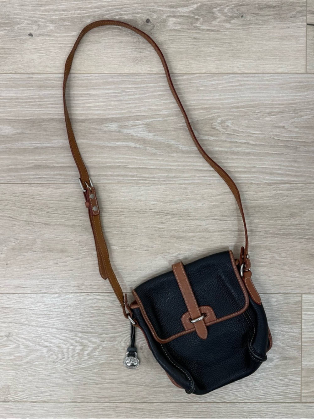 Dooney & Bourke Vintage Black Pebbled Leather Flap Bag